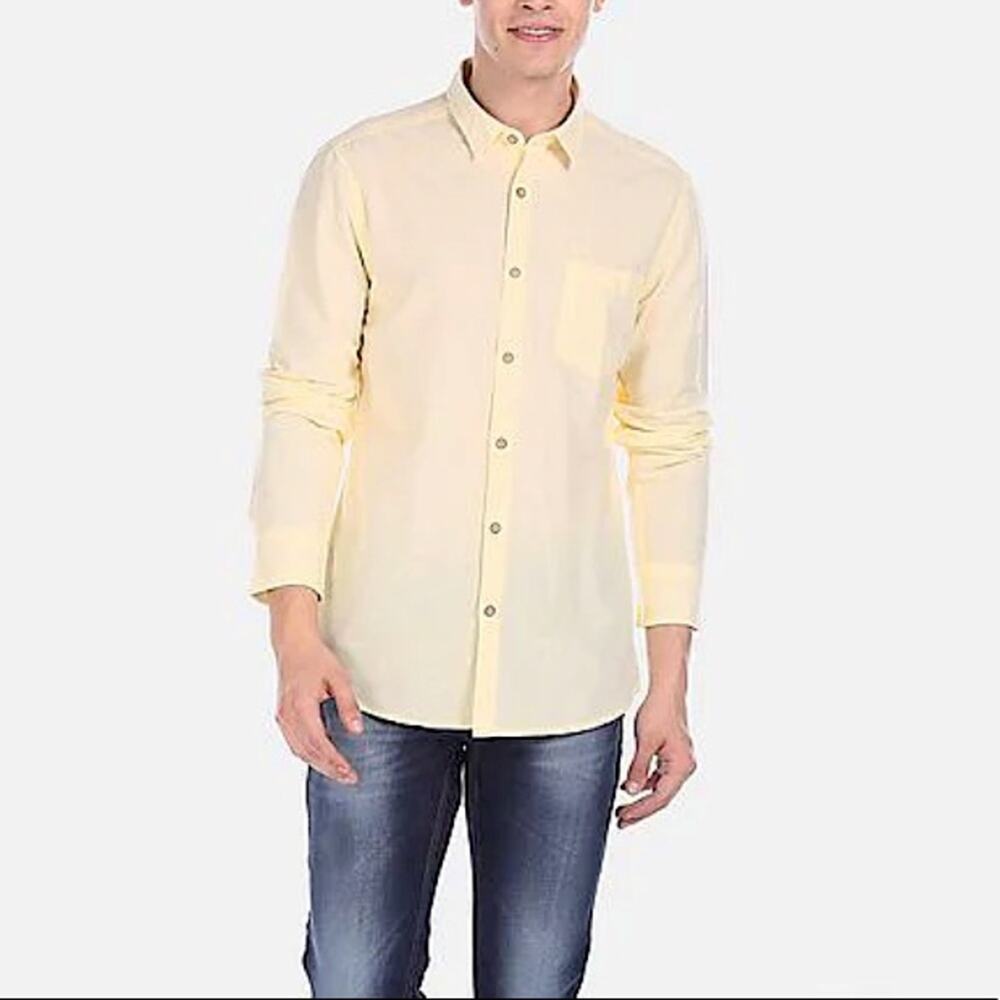 Flying Machine Extra Large Light Yellow Button-Down Shirt 100% Cotton
